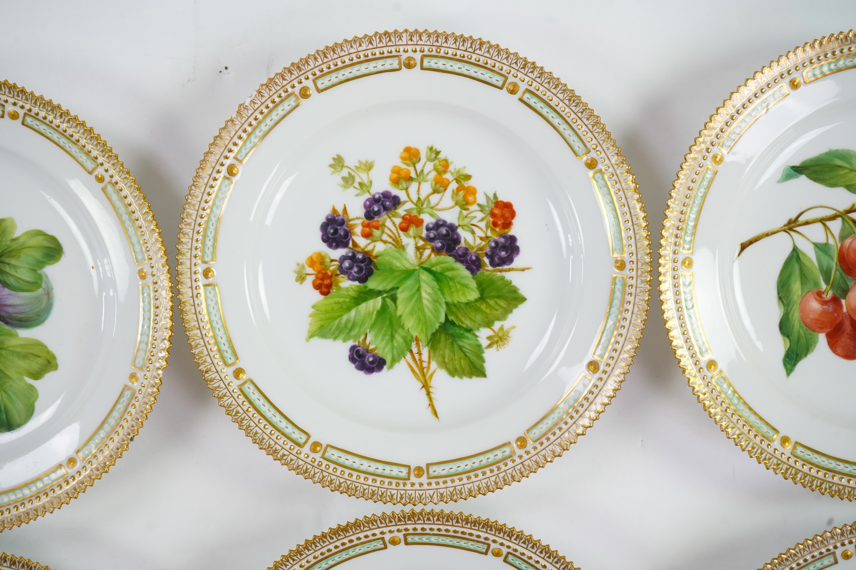 A set of six Royal Copenhagen 'Flora Danica' shape plates